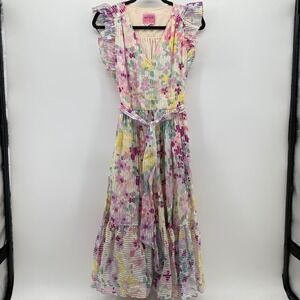 Kate Spade New York Floral Chiffon Ruffle Midi Dress Pink Yellow Size 0 NJM00262